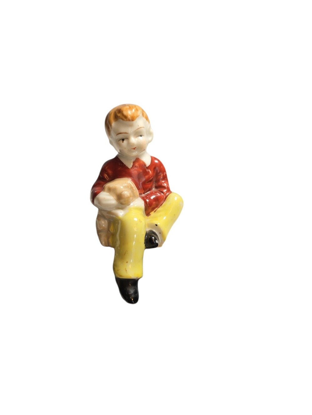 Vintage Occupied Japan Man/Boy Figurine with Dog Shelf Sitter READ